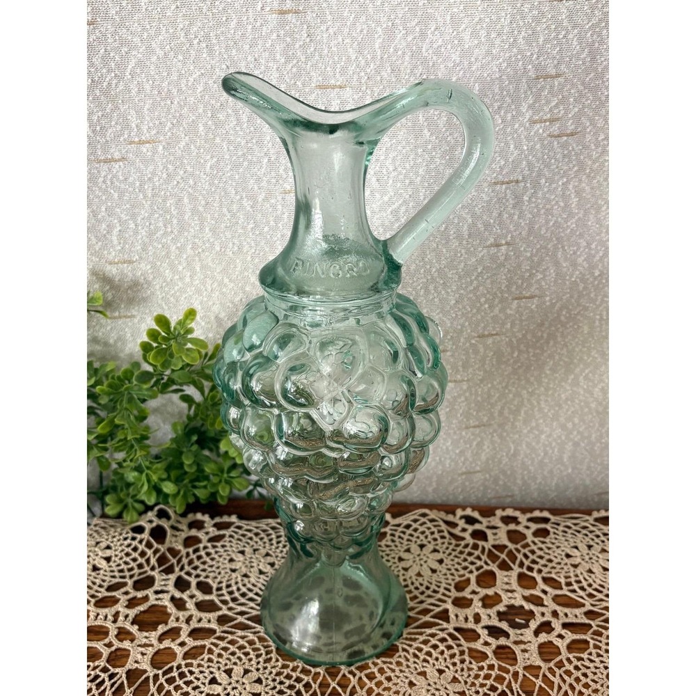 Vintage Pinoro Spain Aqua Glass Grape Wine Decanter Carafe Pitcher 12 Inch